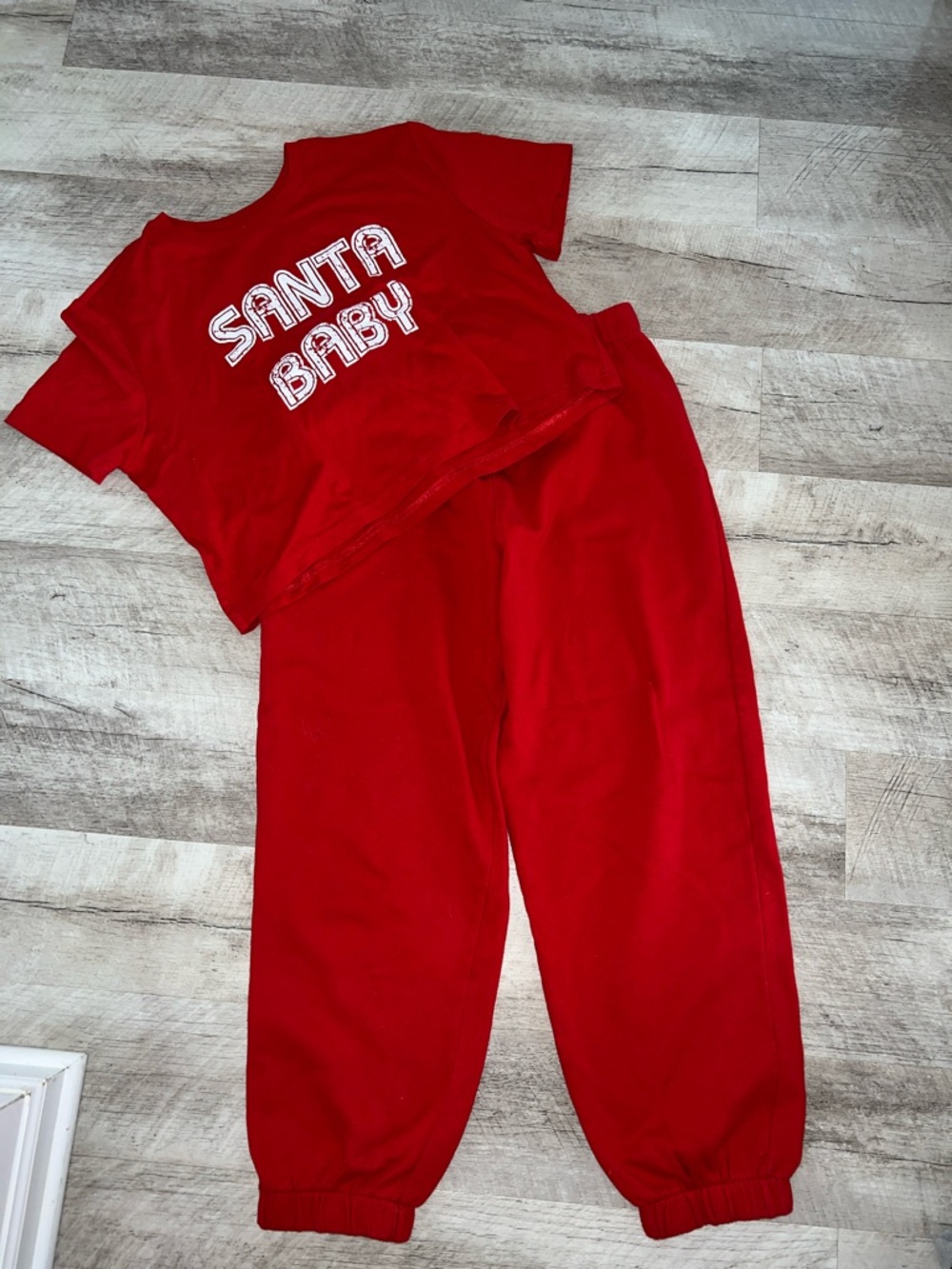 Colsie Red “Santa Baby” Crop Top & Joggers Set